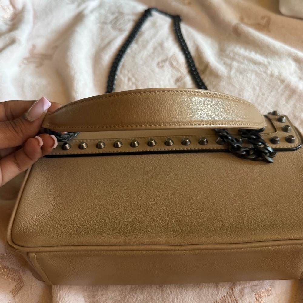 Prada Beige Leather Stud-Trim Shoulder Bag with Chain Strap - Picture 6 of 7
